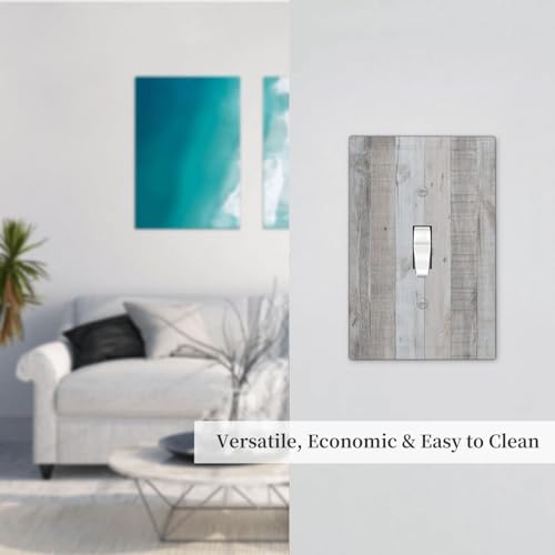 Light Switch Cover Vintage Grey Wood Grain Rustic Plank 1 Gang Wall Plate Cover Single Toggle Outlet Covers Decorative Switchplate Electrical Faceplate for Bathroom Bedroom Decor