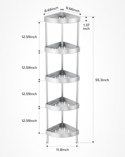 5 Tier Aluminum Corner Shower Caddy Standing (5 Count)