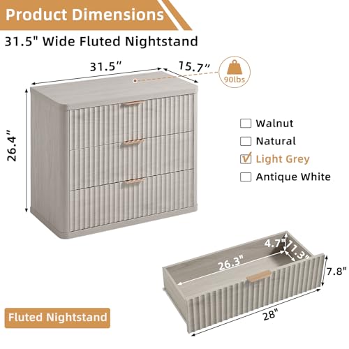 31.5" Wide Fluted Nightstand for Large Spaces