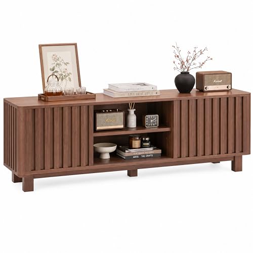 70 Inch Walnut Fluted TV Stand for 80 Inch TVs