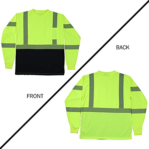 3pcs Safety T Shirts Reflective High Visibility Hi Vis Long Sleeve Construction Work Shirts for Men Class 3 (3 Count)