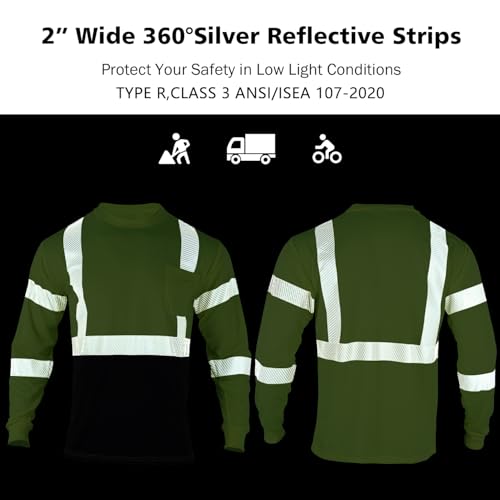 3pcs Safety T Shirts Reflective High Visibility Hi Vis Long Sleeve Construction Work Shirts for Men Class 3 (3 Count)