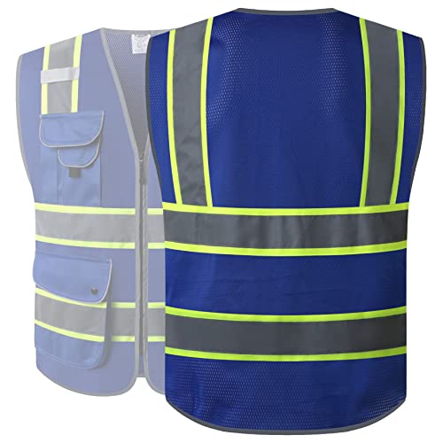 Safety Vest for Men Women Reflective Hi Vis JK100 Blue 4XL