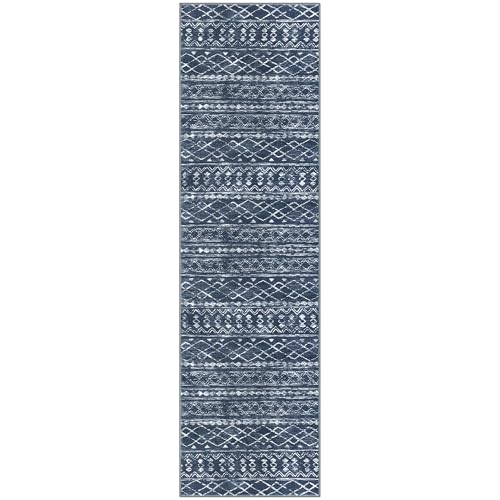 Boho Runners for Hallways 2x8 Navy Blue Washable Runner Rug