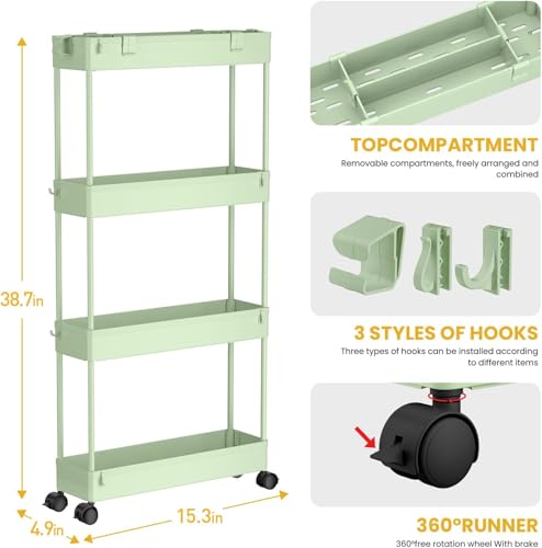 2 piece Set Slim Storage Cart 3 Tier (2 Count)