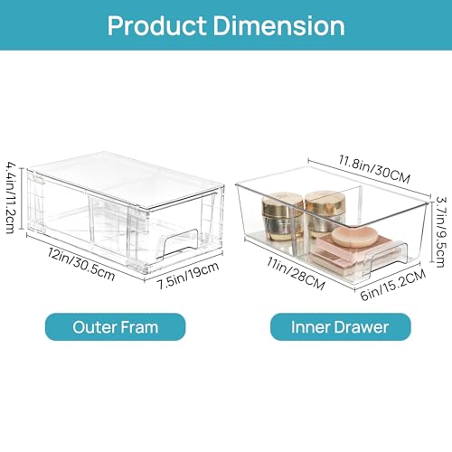 4 Pack Stackable Clear Drawer with Dividers (4 Count)
