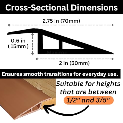 1/2" to 3/5" Height Threshold Ramp - Rubber Threshold, Floor Transition Strip, Wheelchair Ramp, Door Strip, Carpet to Tile Strip (Tawny Browm, 40 inches)