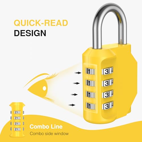 1 Pack Combination Lock Locker 4 Digits Combo Padlock Gym Yellow