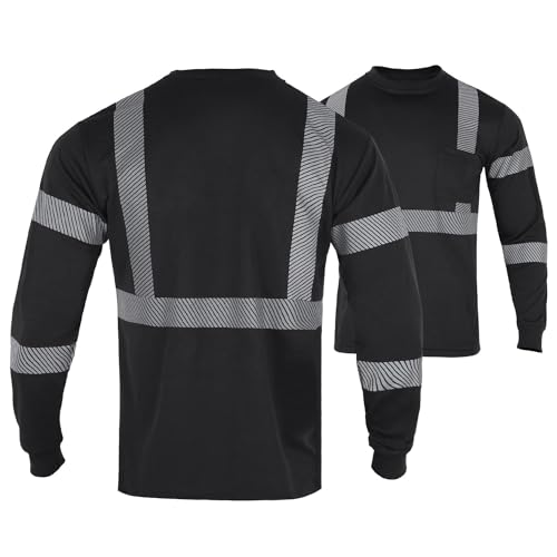 Safety Shirts for Men High Visibility Reflective ANSI Class 2 Hi Vis Construction Work T Shirts Long Sleeve
