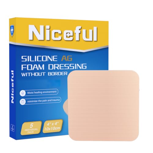 Silver Silicone Foam Dressing 4"x4" 5 Count for Sensitive Skin