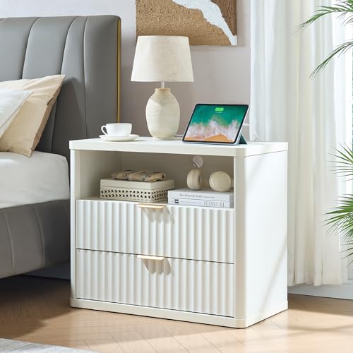 31" Wide Fluted Nightstand with Charging Station