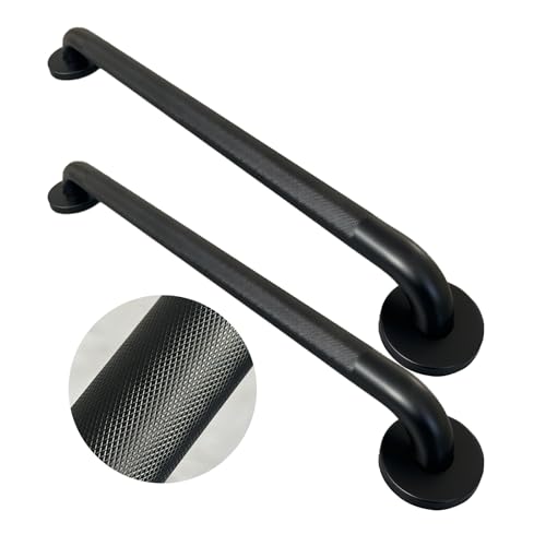 24 Inch Knurled Matte Black Grab Bar for Shower (2 Count)