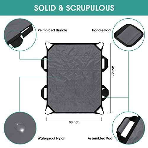 45" x 36" Positioning Bed Pad with Handles Washable Draw Sheets for Hospital Bed Ridden Patient Clothes Waterproof Glide Sheets for Patients Moving Pad for Lifting &Transfer Sheet Nylon
