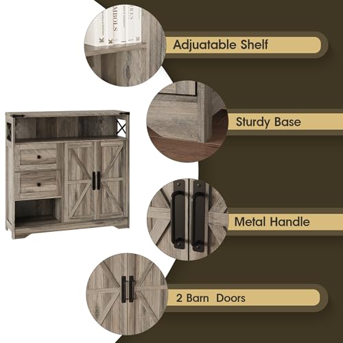 Farmhouse Storage Cabinet with Drawers and Open Storage