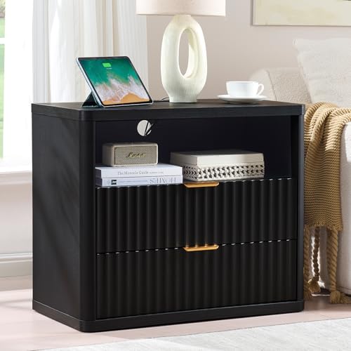 31" Wide Fluted Nightstand with Charging Station