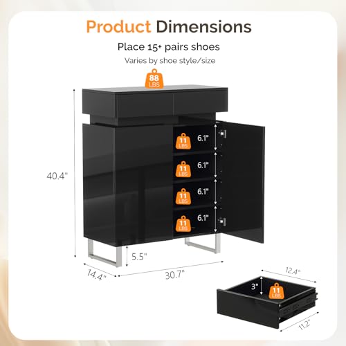 Black Shoe Cabinet with LED Lights