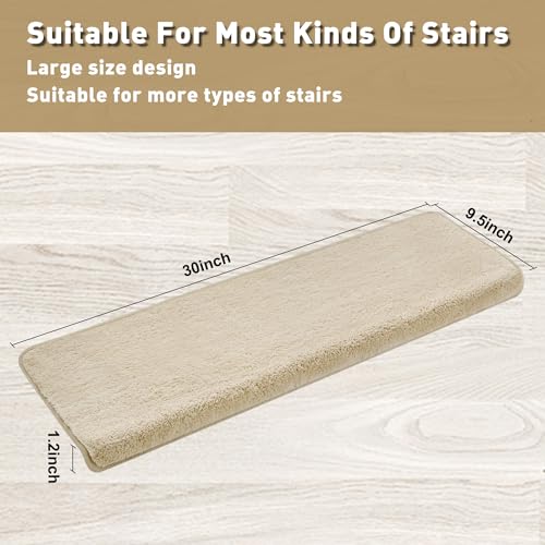 Bullnose Carpet Stair Treads Ultra Plush Beige 14 Pcs (27.7 Sq Ft)