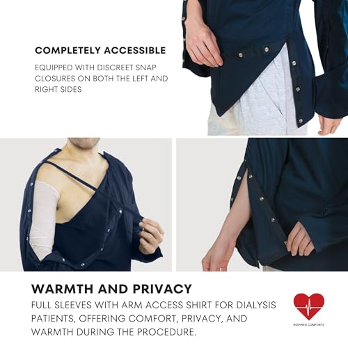 Dialysis Unisex Post Surgery & Rehab Dual Access Crew Neck Snap Full Sleeve Shirt