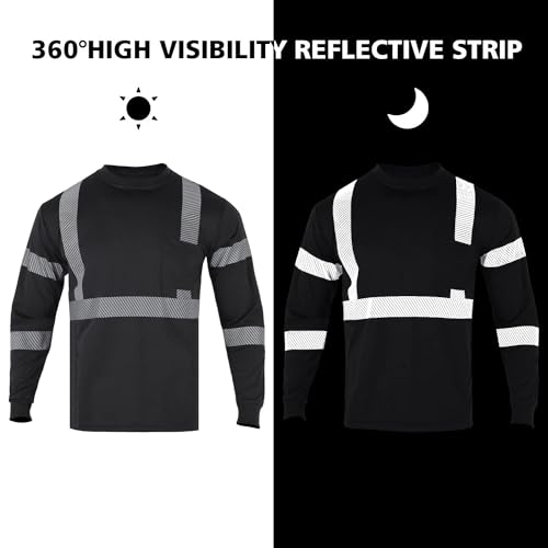 Safety Shirts for Men High Visibility Reflective ANSI Class 2 Hi Vis Construction Work T Shirts Long Sleeve