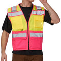 Yellow Pink Team Vest ID Pocket Zipper Front Mesh Back 3XL