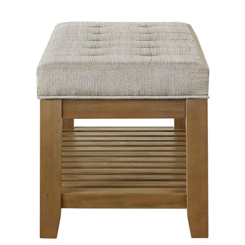 Large Rectangular Upholstered Tufted Linen Fabric Ottoman Bench