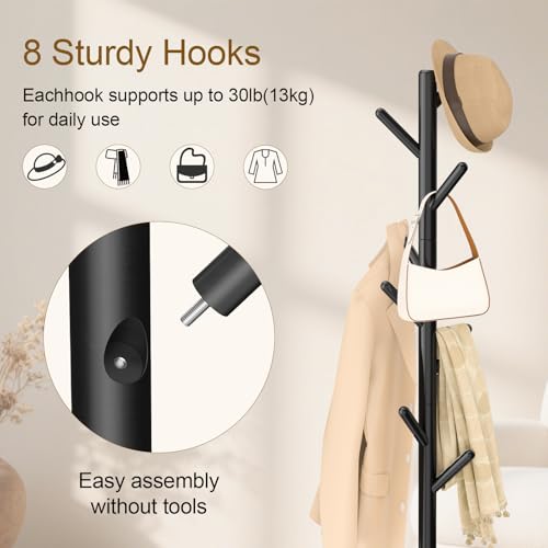 Wooden Coat Rack Freestanding with Stable Square Base