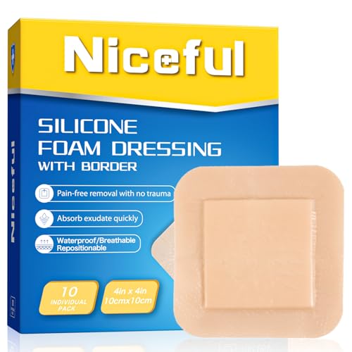 Silicone Foam Dressing 4"x4" 10 PCS Waterproof Bandages for Wound (10 Count)