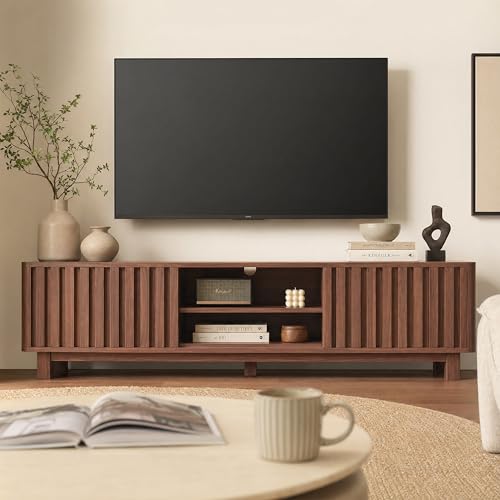 70 Inch Walnut Fluted TV Stand for 80 Inch TVs