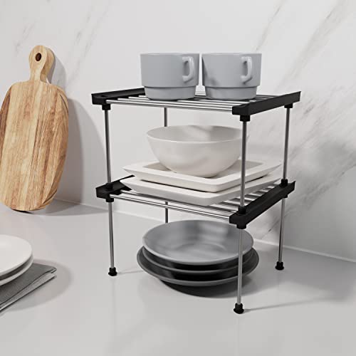 Set of 2 Stackable Cabinet Organizer Shelf 9.8 x 7.8 x 6.1 Black