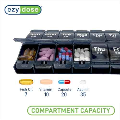 Weekly (7-Day) AM/PM Pill Organizer, X-Large Medicine Case, Black