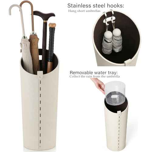 Tall Umbrella Holder White That won't Tip Over and Removable Drip Water Tray Modern Farmhouse Home Decor Umbrella Bucket Rack Can Storage 10 Different Sizes of Golf Umbrellas Canes etc