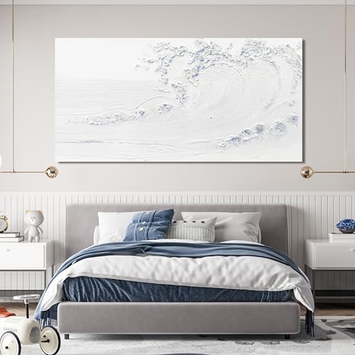 Landscape Coastal Wall Art Decor Large Canvas White Wave Wall Art 29" x 58"