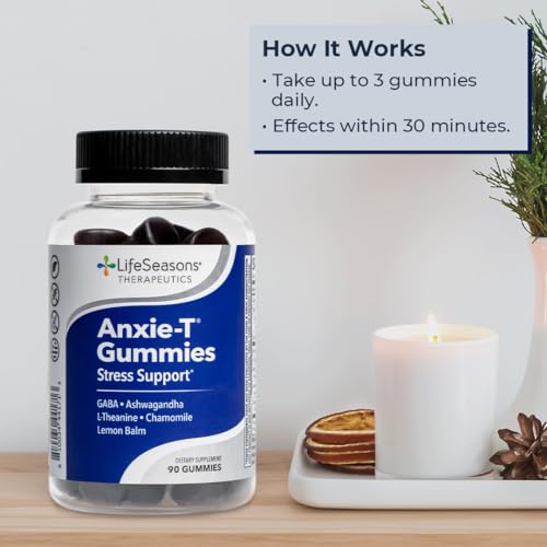 Anxie-T - Stress Relief Gummy - Vitamin Supplement for Mood & Mental Focus Support - Feel Calm and Relaxed - Rapidly Eases Tension - Ashwagandha, GABA & L-Theanine - 90 Gummies (90 Count)
