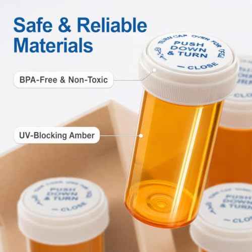 Empty Pill Bottles 13 Dram Amber Reversible Caps (12 Count)
