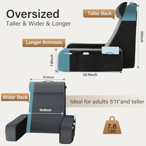 25" Reading Pillow for Bed with XL Side Pockets for Tall Adults