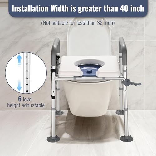 Yescom Raised Adjustable Toilet Seat with Steel Step Stool Bedside Commode