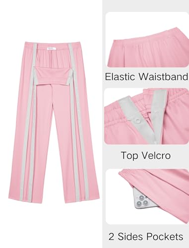 Tear Away Pants for Women Side Slit Snap Sweatpants Loose Fit Post Surgery Casual Adaptive Clothing with Pockets Misty Rose