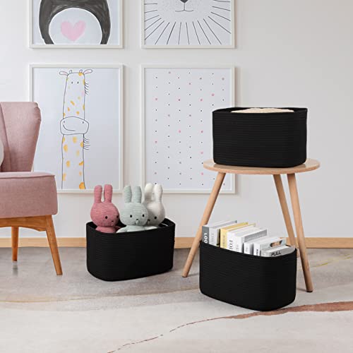 Woven Cotton Rope Storage Baskets 15x10x9.3" 3 Pack Black