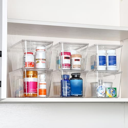 12 Pack Clear Stackable Storage Bins with Lids and Handles (12 Count)