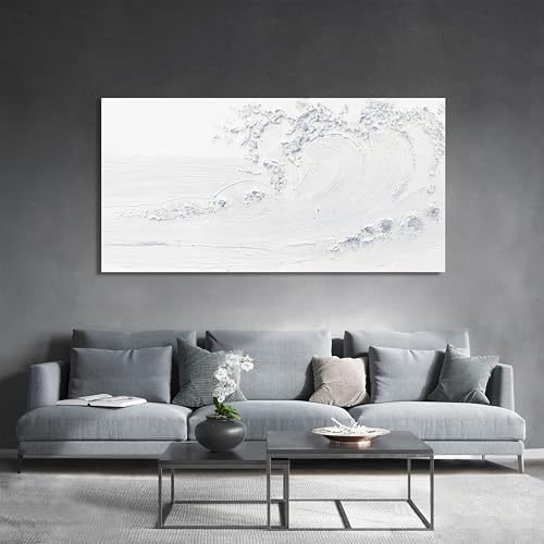 Landscape Coastal Wall Art Decor Large Canvas White Wave Wall Art 29" x 58"