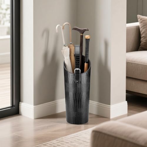 Black Faux Leather Umbrella Stand Holder Entryway Indoor