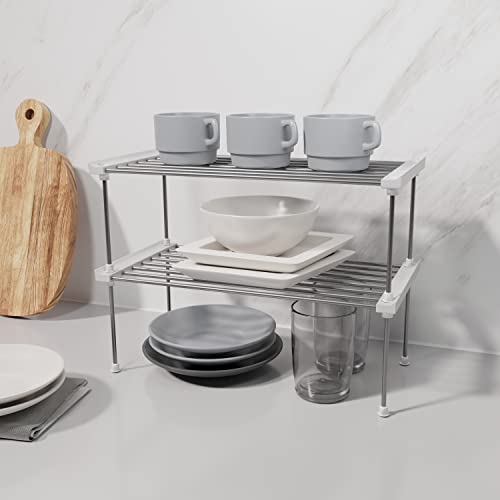 Set of 2 Stackable Cabinet Organizer Shelf 15.7 x 7.8 x 6.1 White (2 Count)
