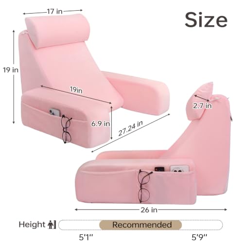 19" Reading Pillow for Bed with Firm Back Support & Big Pockets