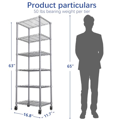 6 Wire Shelving Steel Storage Rack Adjustable Unit Shelves for Laundry Bathroom Kitchen Pantry Closet