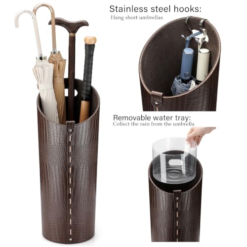 Faux Leather Umbrella Holder Indoor Umbrella Stand Rack for Entryway Tall Bucket That won't Fall Down Storage 10 Different Sizes of Canes Walking Sticks Toy Swords etc