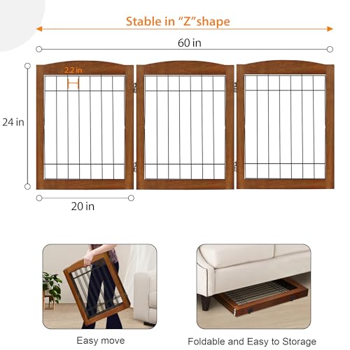 3 Panel Freestanding Foldable Wooden Dog Gate