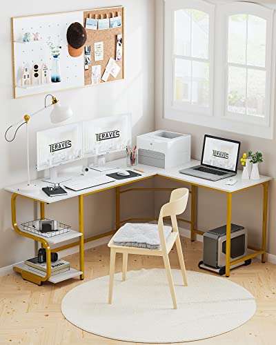 Reversible L Shaped Desk with Shelves