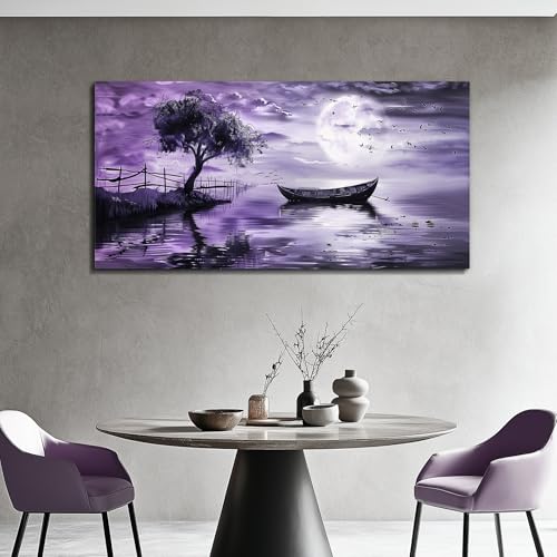 Canvas Wall Art For Living Room Large Wall Decor For Bedroom Office Decoration Landscape Pictures Modern Purple Lake View Wall Painting Artwork Hotel Room Ready To Hang Home Decor 24x48 In