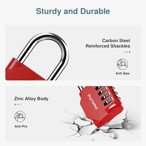 4 Pack Combination Lock Locker 4 Digits Combo Padlock Gym Red (4 Count)