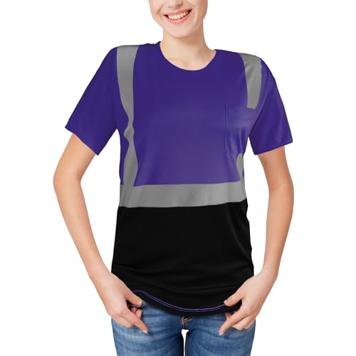 High Visibility Shirts Quick Dry Safety T Shirts with Reflective Strips and Pocket Short Sleeve Mesh Hi Vis Construction Work Class 2 Shirt for Men